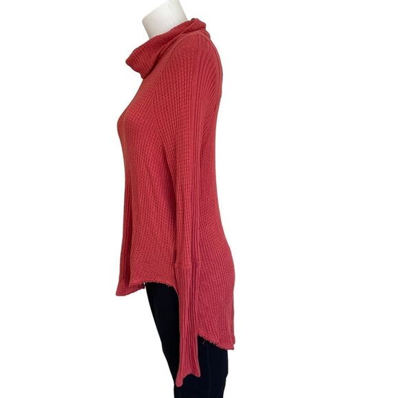 WE THE FREE Free People Waffle Knit Cowl Neck Top Size XS Rustic Orange - Picture 3 of 9
